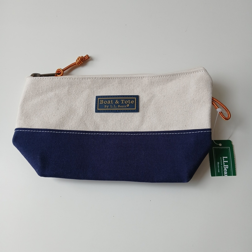 L.L. Bean Boat & Tote Zip Pouch Navy Natural Canvas NWT - Picture 7 of 7